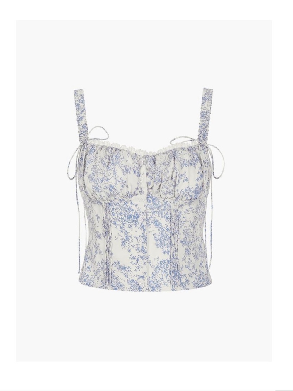 Commense Cream and Blue Floral Cropped Bustier